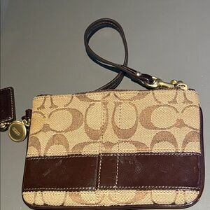 Coach Brown Zip Wristlet with Gold Hardware